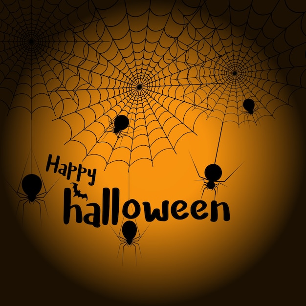 Vetor feliz teia de aranha de halloween e aranhas para cartão