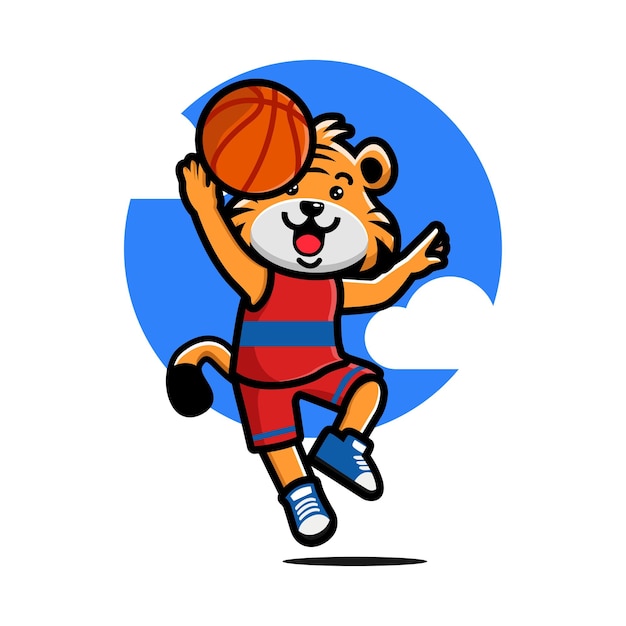 Feliz tigre fofo jogando basquete