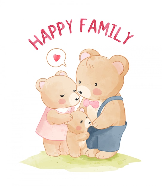 Vetor feliz urso família cartoon ilustração