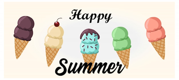 Feliz verão conjunto de sorvete de variedade.