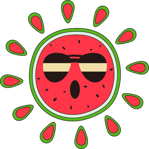 Feliz verão quente sol desenhado arte doodle ilustração de melancia