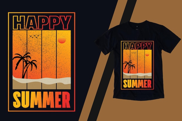 Feliz verão silhueta retrô design de camiseta