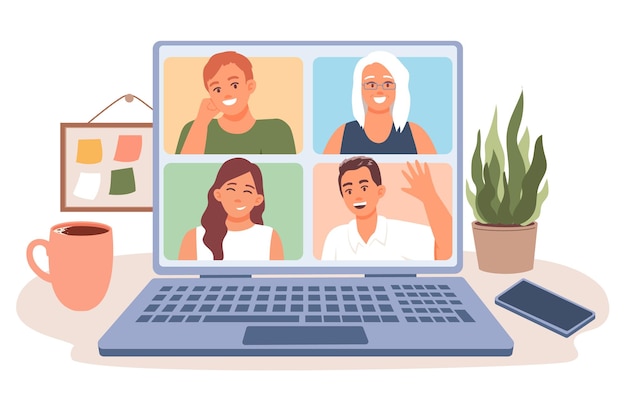 Fêmeas e machos a falarem em videoconferência