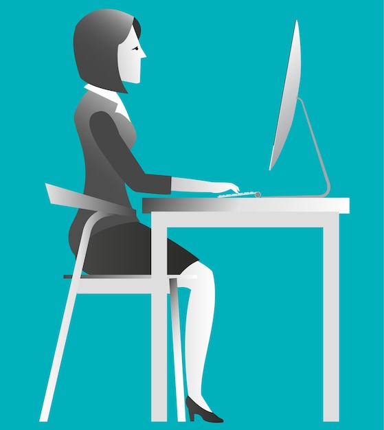 Vetor feminino trabalhando no computador no escritório