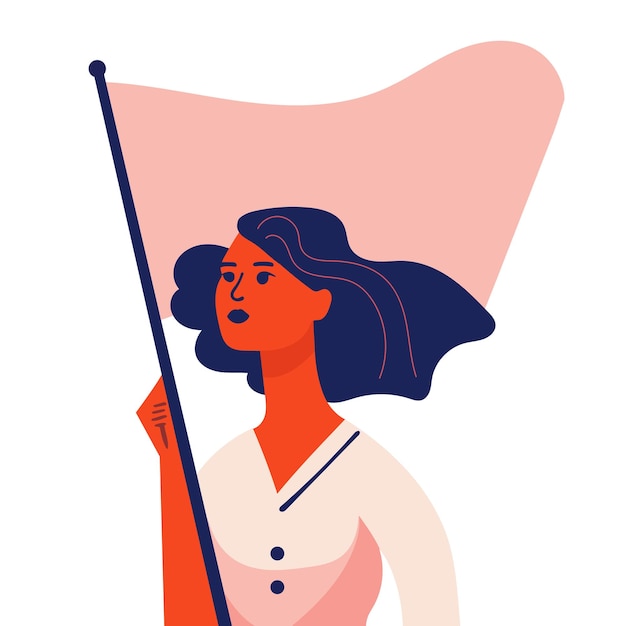 Feminismo mulheres direitos e poder Jovem garota segurando a bandeira no fundo branco