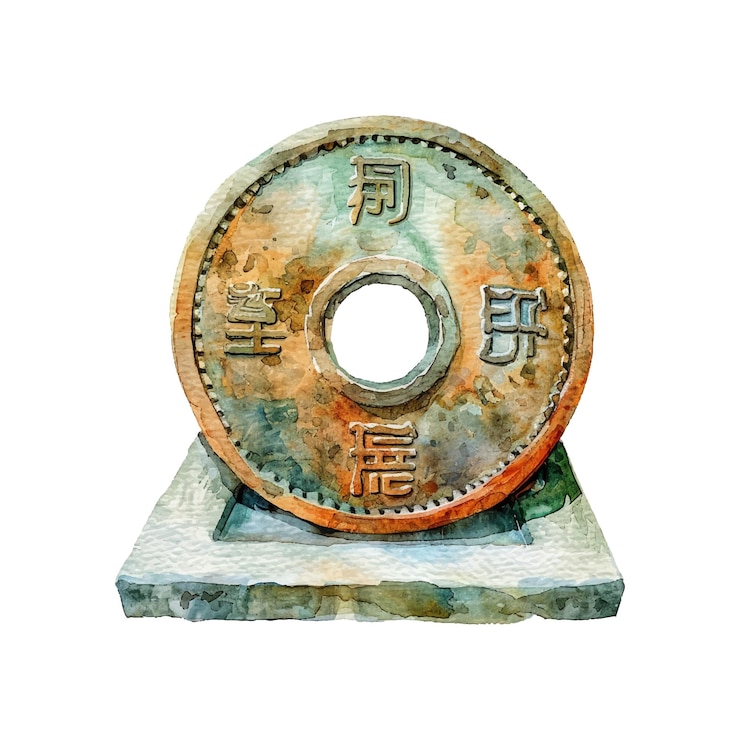 Vetor feng shui ilustração vetorial de moeda de sorte em estilo aquarela