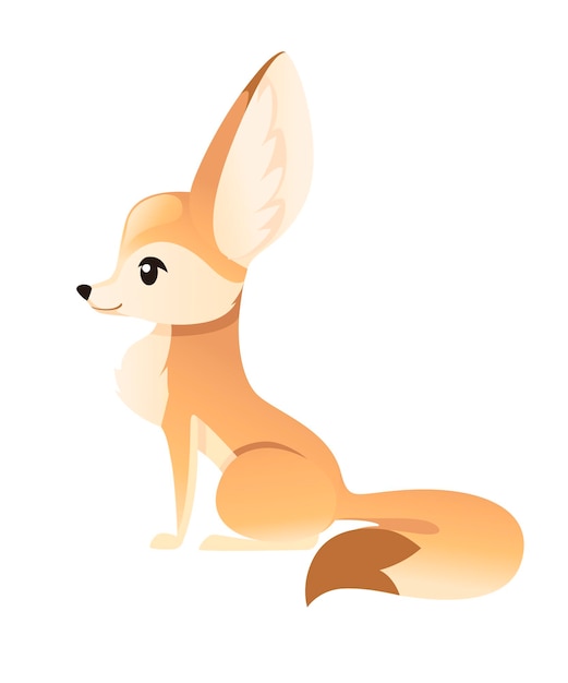 Fennec raposa sentada no chão ilustração desenho animado animal design fundo branco vista lateral