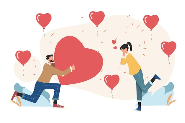 Feriado do Dia dos Namorados, comunicação e conhecimento, casal apaixonado e corações