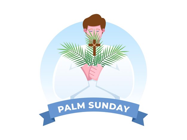 Feriado religioso Domingo de Ramos antes da Páscoa Pessoas felizes com folhas de palmeira ilustração vetorial