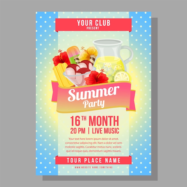 Vetor férias de cartaz de festa de verão com ilustração vetorial de refresco