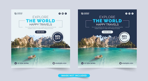 Férias de sonho e banner de mídia social da agência de planejador de turismo modelo de banner de viagem de férias com cores azul escuro e branco design de postagem de mídia social de turismo e viagem design de cartaz de negócios de turismo