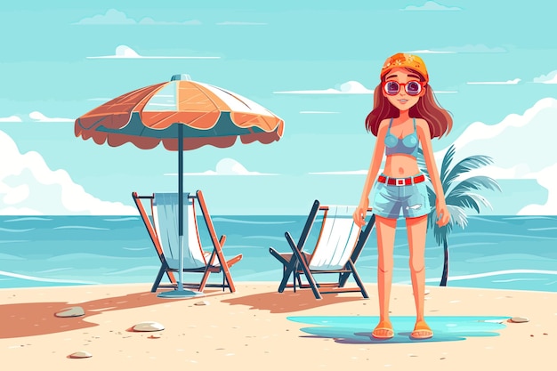 Férias de verão com desenhos animados crianças ilustração vetorial de praia