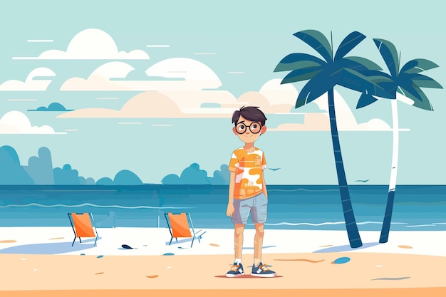 Férias de verão com desenhos animados crianças ilustração vetorial de praia