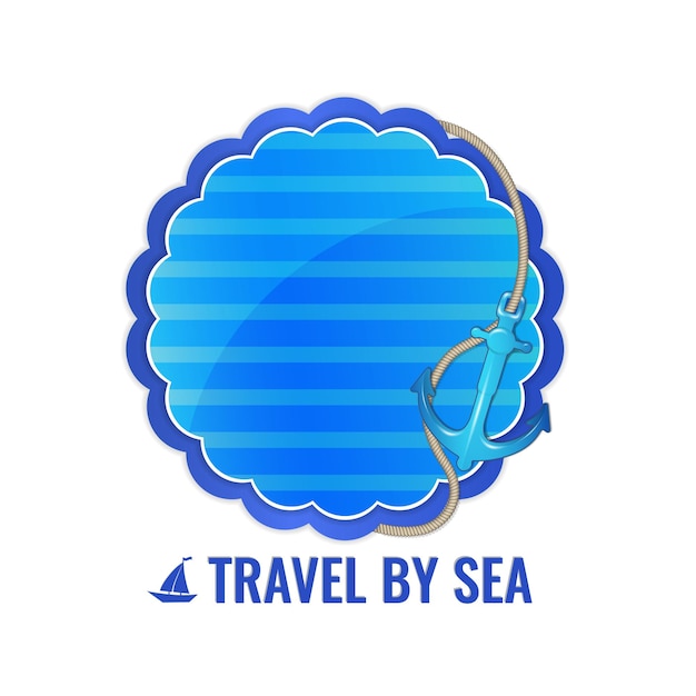 Vetor férias de verão e distintivo de viagem por mar com âncora e estupro náutico para agência de viagens iate clube