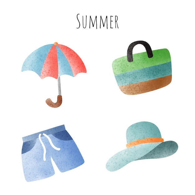 férias de verão vetor aquarela desenhada à mão