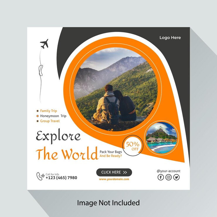 Férias de viagem explore o design de modelo de postagem de mídia social