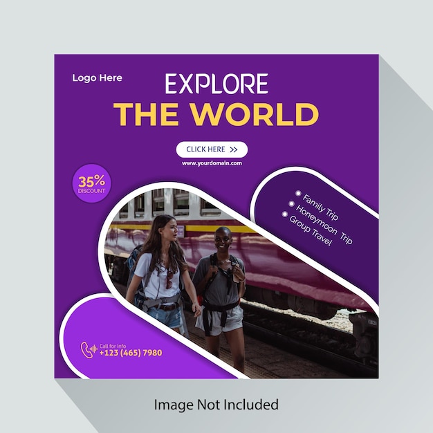 Vetor férias de viagem para design de modelo de postagem de mídia social mundial
