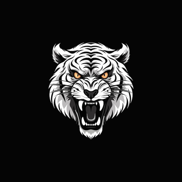 Vetor feroz tigre branco rosnando em preto