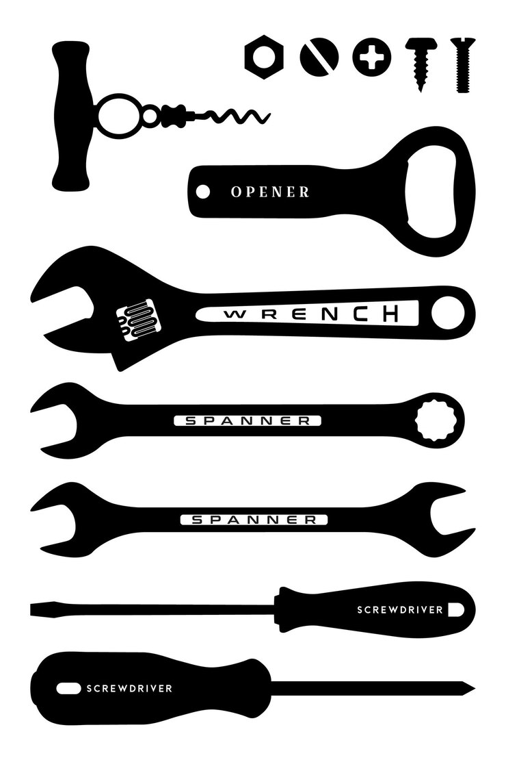 Ferramenta de manutenção Build Handyman Set Vector com abridor de garrafas e parafuso