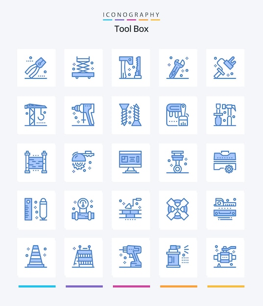 Ferramentas criativas 25 pacote de ícones azuis, como ferramenta de pintura de construção, ferramenta de tintura