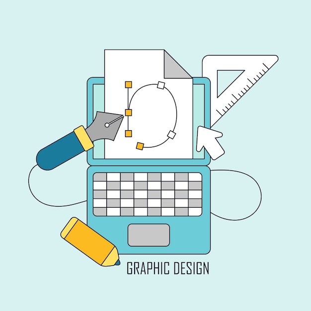 Ferramentas de design gráfico em linha fina