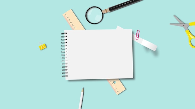 ferramentas de espaço de trabalho com fundo de clipe de papel de lápis de caderno