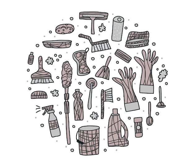 Ferramentas de limpeza Conjunto vectorial de equipamentos de limpeza