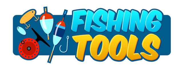 Ferramentas de pesca em ilustração vetorial de estilo cartoon