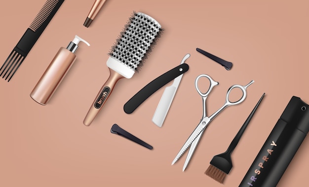 Ferramentas de salão de beleza em estilo realista
