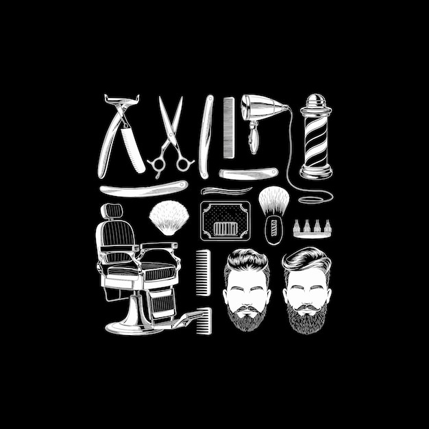 Ferramentas e acessórios de barbearia em estilo vintage