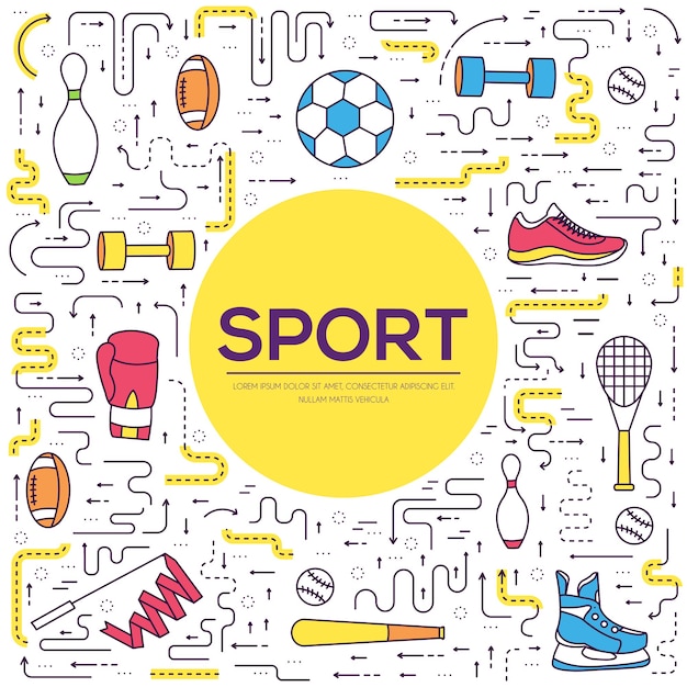 Ferramentas esportivas de linha fina modernas. Equipamento de infográfico para estilo de saúde. Ícones em branco isolado.