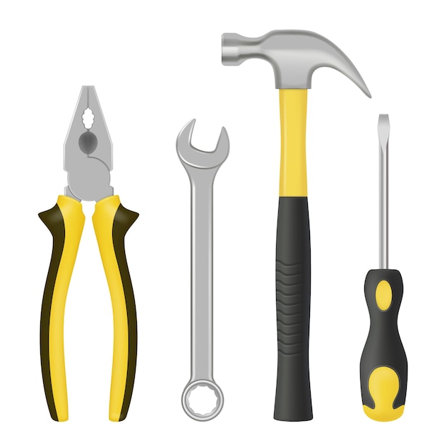 Ferramentas mecânicas realistas Itens artesanais de metal de garagem para trabalhadores manuais Objetos de aço Chaves de martelo Parafusos Porcas Unhas Alicate