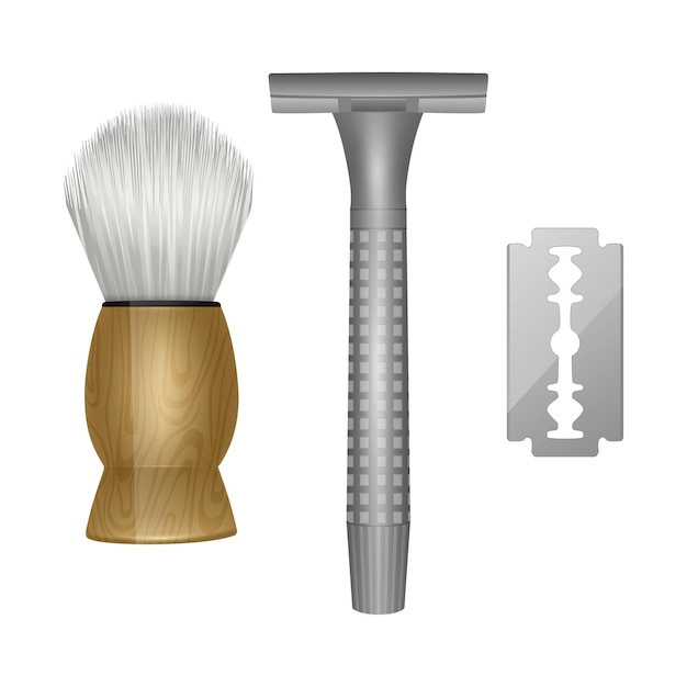 Vetor ferramentas para cortar a vista superior da barbearia, ferramentas de barbeiro vintage, navalha e pincel de barbear