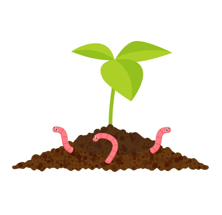 Vetor fertilizante orgânico de jardim com minhocas pilha de compostagem pronta com broto reciclagem de resíduos orgânicos conceito de vida sustentável ilustração vetorial desenhada à mão