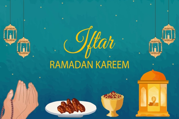 Festa árabe do iftar e celebração muçulmana do ramadan kareem com cor de água vetor premium