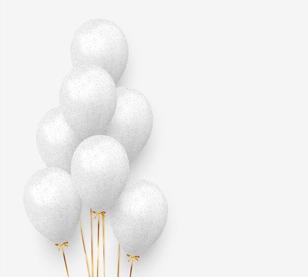 Vetor festa de aniversário de balão. definir balão realista 3d de design branco. comemore o fundo. ilustração vetorial