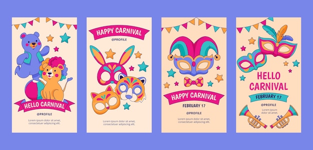 Festa de carnaval e coleção de histórias do instagram de celebração