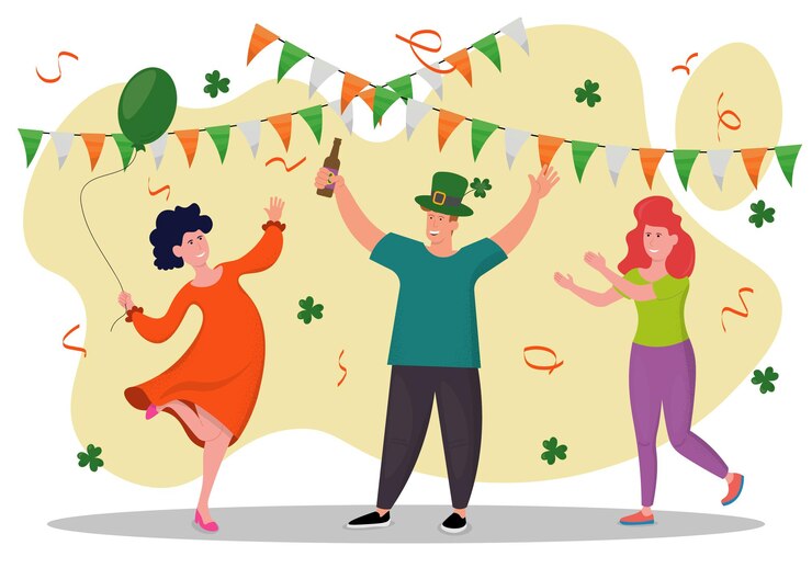 Vetor festa de férias de são patrício com amigos na ilustração