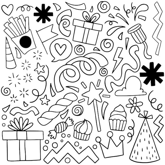 Festa de mão desenhada doodle feliz aniversário ornamentos padrão de fundo