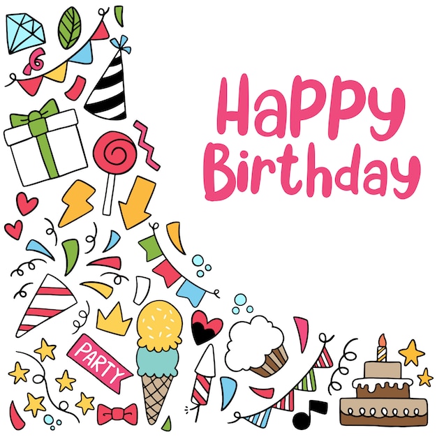 festa de mão desenhada doodle feliz aniversário ornamentos padrão de fundo