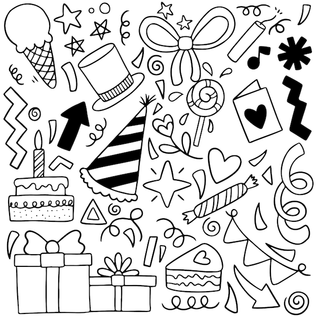 Festa de mão desenhada doodle feliz aniversário ornamentos