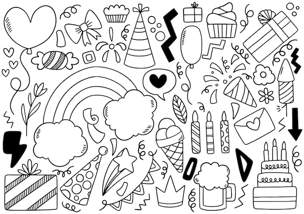 Festa de mão desenhada doodle feliz aniversário