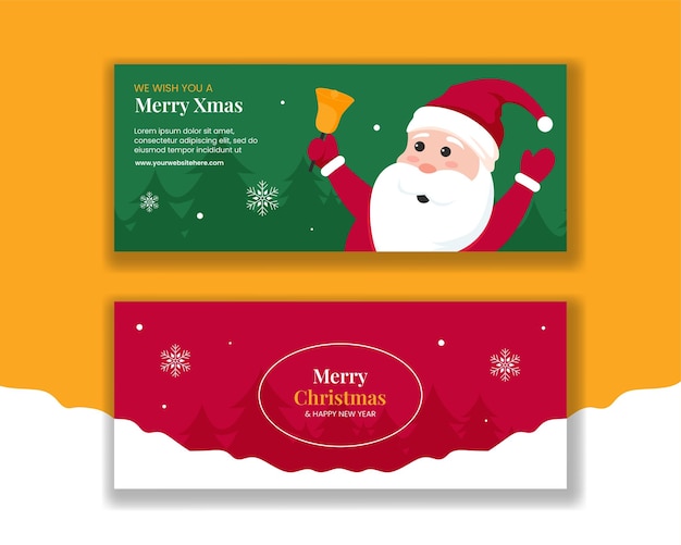 Festa de Natal Feliz Banner Horizontal Templates desenhados à mão Ilustração