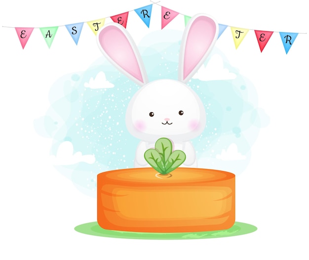 Festa de páscoa de coelhinho fofo com bolo de cenoura feliz dia de páscoa