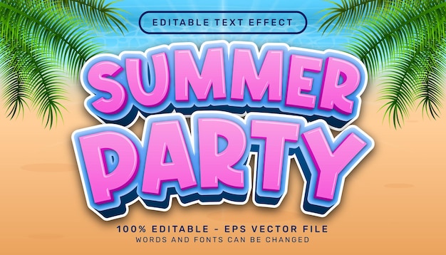 Festa de verão cor rosa efeito de texto 3d editável e fundo da paisagem do mar