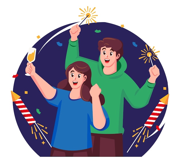 Festa de véspera de Ano Novo Grupo de pessoas a celebrar o Ano Novo