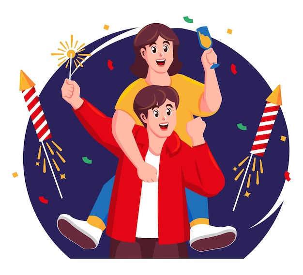 Festa de véspera de Ano Novo Grupo de pessoas a celebrar o Ano Novo