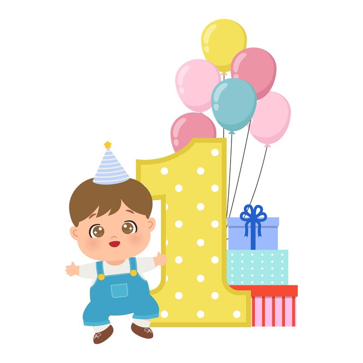 Vetor festa do primeiro aniversário de um rapaz bonito.