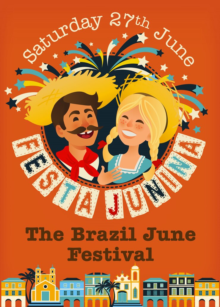 Festa Junina Brasil Festival do Festival de Junho Folclore Holiday Personagens Ilustração vetorial