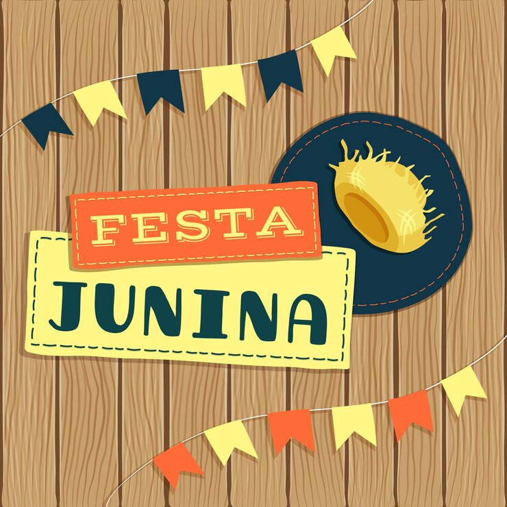 Vetor festa junina brazilian june fest logo com elementos e plano de fundo